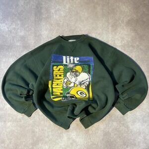 Vintage 90s Green Bay Packers Miller Lite Beer Crewneck Heavy